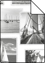 Proefstaal ESTAhome behang foto collage strand donkergrijs en wit - 138956 - 26,5 x 21 cm