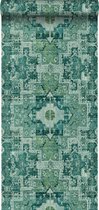 krijtverf texture vliesbehang oosters ibiza marrakech kelim tapijt intens smaragd groen - 148659 ESTAhome