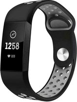 Siliconen Smartwatch bandje - Geschikt voor  Fitbit Charge 4 sportband - zwart grijs - Maat: L - Horlogeband / Polsband / Armband