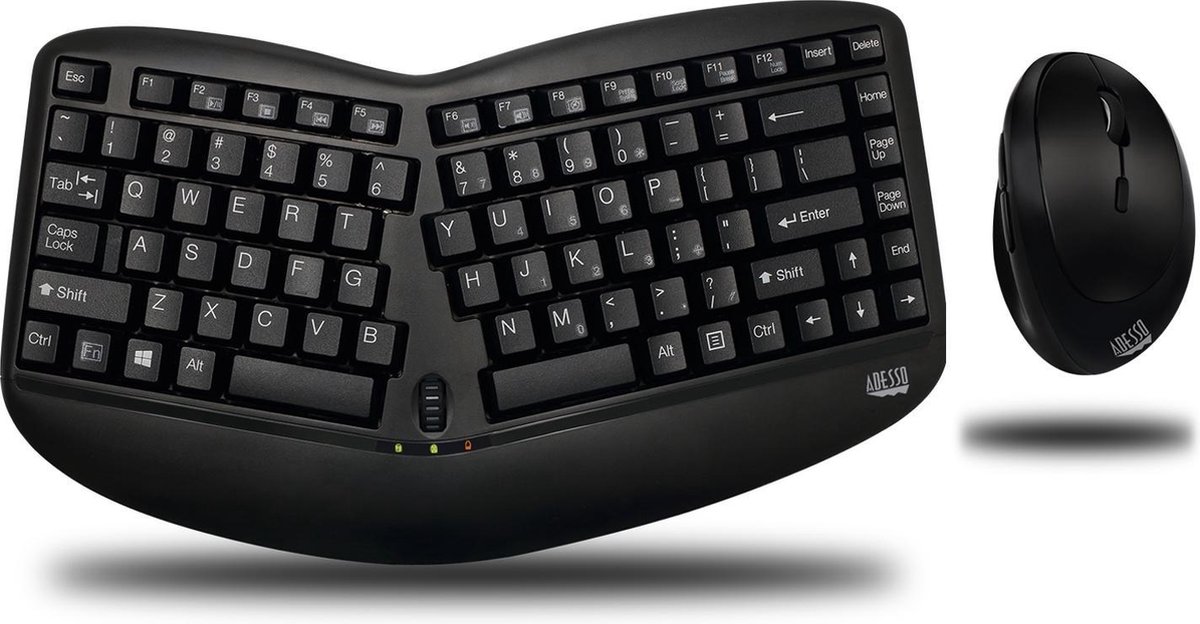 Adesso toetsenbord en muis draadloos - qwerty - zwart - 23,9 x 35 x 3,8 cm - ergonomisch