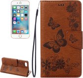 Voor iPhone 8 & 7 Pressed Flowers Butterfly Pattern Horizontal Flip Leather Case met houder & kaartsleuven & portemonnee (bruin)