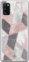 Samsung A41 hoesje siliconen - Stone grid marmer | Samsung Galaxy A41 case | Roze | TPU backcover transparant