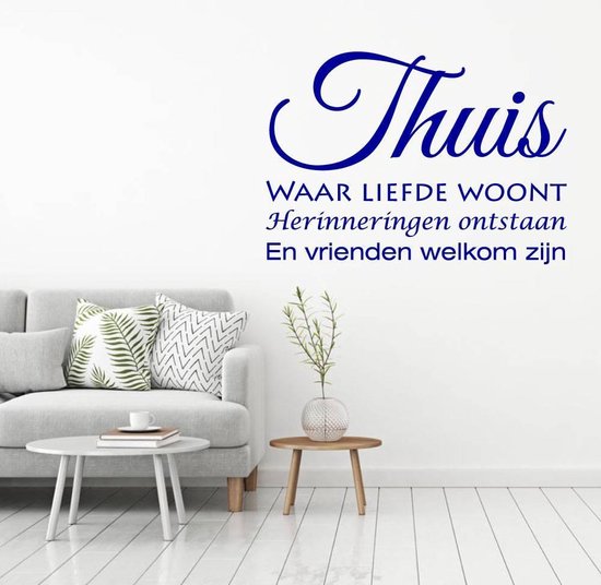 Muursticker Home Where Love Lives .. - Bleu foncé - 140 x 100 cm - Salon Textes néerlandais - Sticker mural