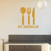 Muursticker Eet Smakelijk Met Bestek - Goud - 40 x 37 cm - keuken alle