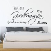 Slaapkamer Muursticker Bonjour Goedemorgen Good Morning Buenos -  Geel -  160 x 77 cm  -  nederlandse teksten  slaapkamer  alle - Muursticker4Sale