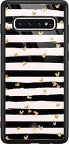 Samsung S10 hoesje glass - Hart streepjes | Samsung Galaxy S10 case | Hardcase backcover zwart