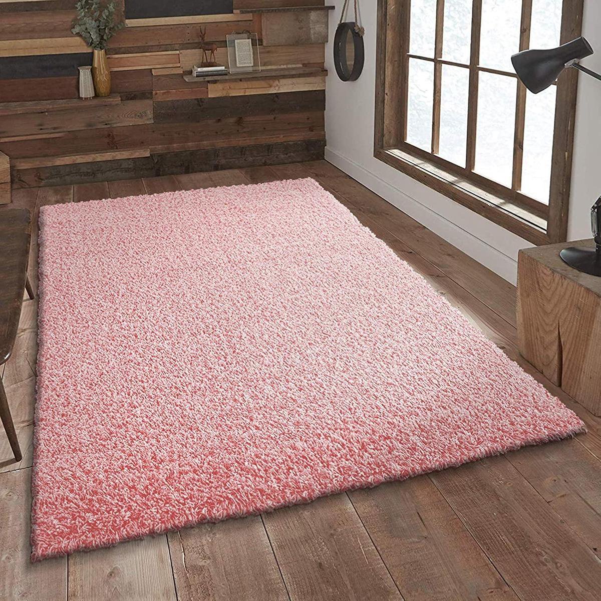 Shaggy Carpet hoge stapel tapijt woonkamer tapijt karo roze grijze crème 