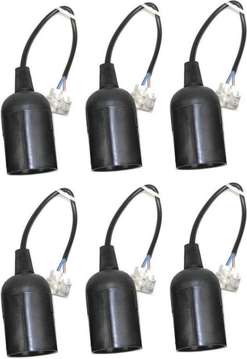 6x Zwarte lamp verhuisfitting E27 - Lampen fitting - Lamphouder - Benson