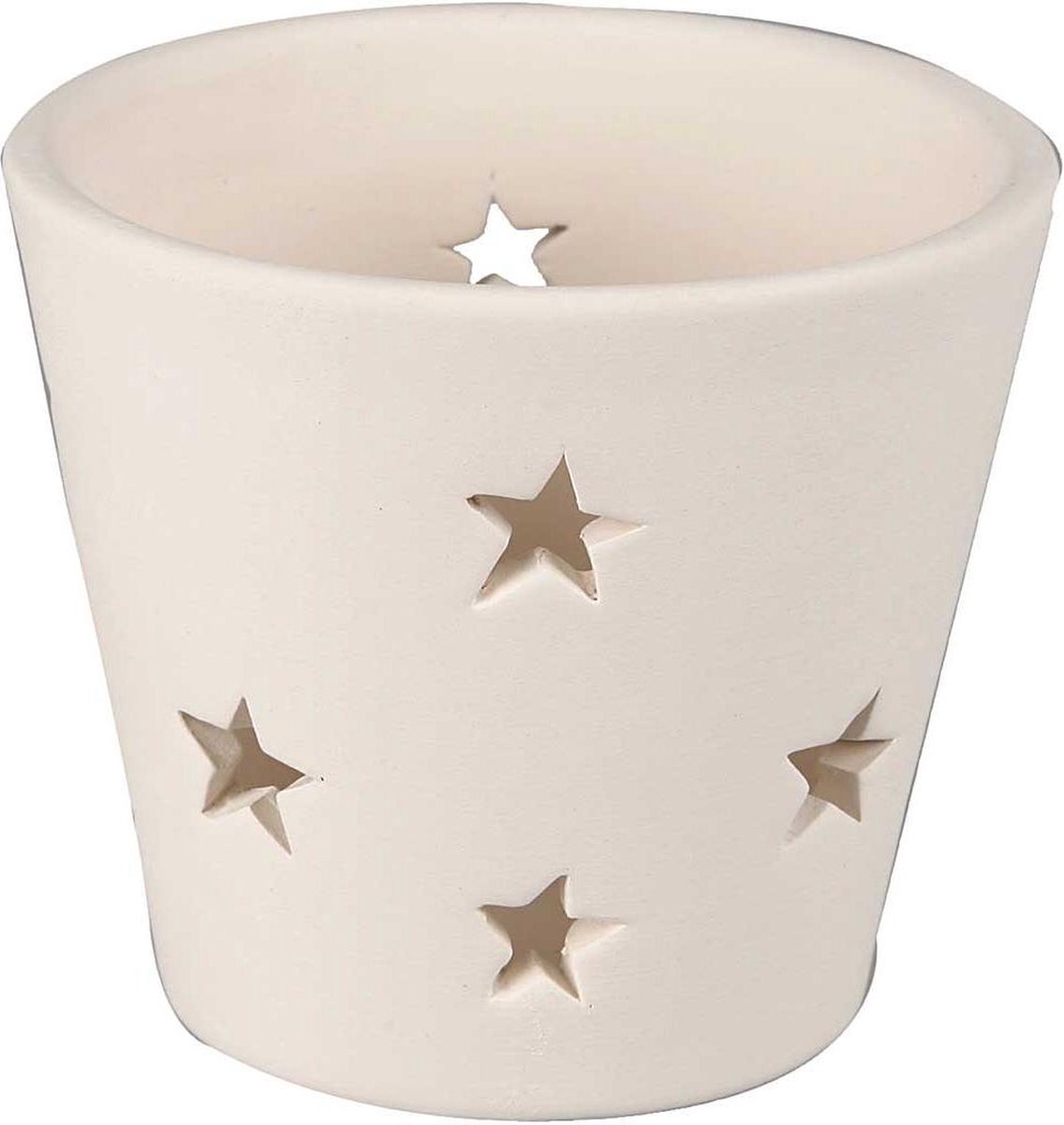 Waxinelicht met sterren d: 7 cm h: 6 5 cm wit 12stuks