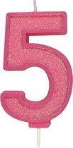 Sparkle Pink Numeral Candle 5