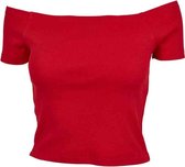 Urban Classics Crop top -M- Off Shoulder Rib Rood