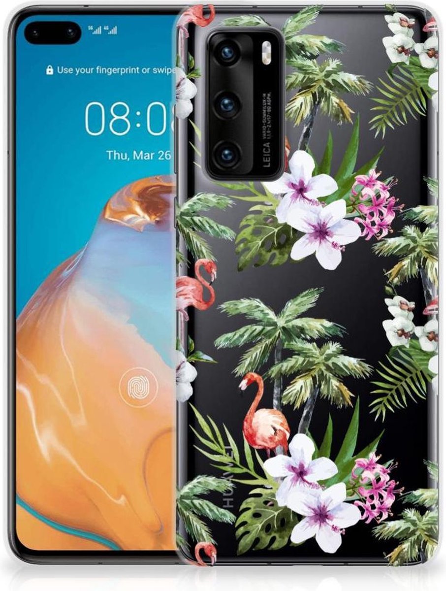 Huawei P40 TPU Hoesje Flamingo Palms
