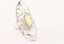 Langwerpige opengewerkte zilveren ring met lemonkwarts - maat 18