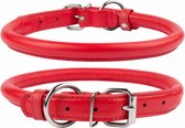 Collar Glamour - Ronde leren halsband - Rood - Maat XXL