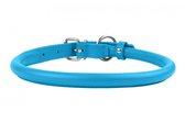 Collar Glamour - Ronde leren halsband - Blauw - Maat XL