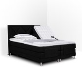 Boxspring Neo compleet, merk Olympic Life, elektrisch verstelbaar, 160 x 200 cm, zwart, 18-delig met ruiten motieven hoofdbord