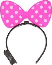 Roze strik diadeem met verlichting - Verkleed/carnavalaccessoires - Minnie Mouse strik op haarband