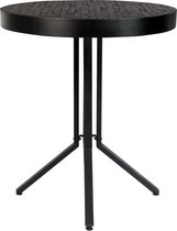 24Designs Nolan Bartafel Rond Ø75xH93 - Teakhout Zwart - Zwart Metalen Onderstel