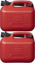2x Rode jerrycans/watertanks/benzinetanks 5 liter - Voor water en benzine - Jerrycans/watertanks voor onderweg of op de camping