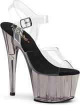 Pleaser - ADORE-708T Sandaal met enkelband, Paaldans schoenen - Paaldans schoenen - 36 Shoes - Grijs/Transparant