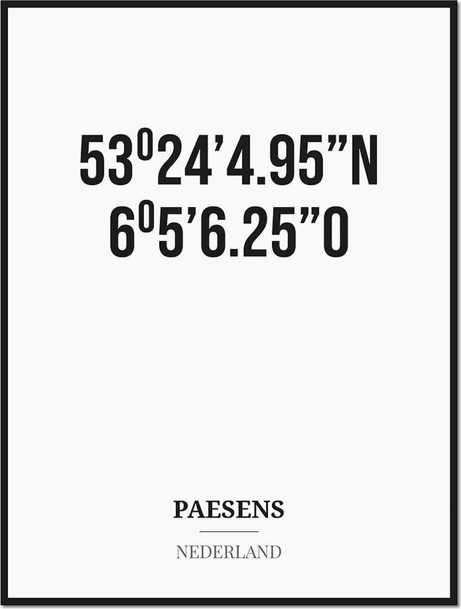 Studio216 Poster/kaart PAESENS met coördinaten zwart, wit