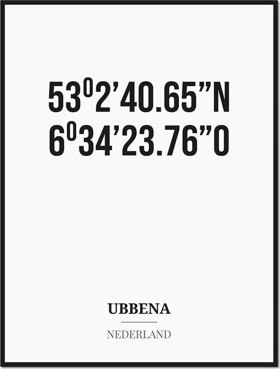Studio216 Poster/kaart UBBENA met coördinaten zwart, wit