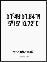 Poster/kaart WAARDENBURG met coördinaten