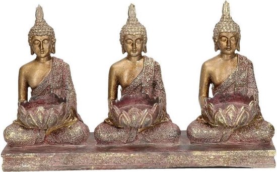 3x Gouden boeddha beeldjes met waxine/theelicht houder 17 cm - Woondecoratie - Kaarsenhouder