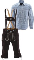Lederhosen set | Top Kwaliteit | Lederhosen set C (bruine broek + blauw overhemd), S, 60