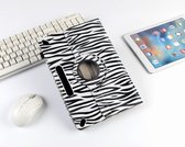 P.C.K. Hoesje/Boekhoesje/Bookcover/Case draaibaar zebra print geschikt voor 10 inch Tablets universeel MET PEN EN GLASFOLIE