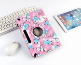 P.C.K. Hoesje/Boekhoesje/Bookcover/Case draaibaar roze met blauwe bloemen print geschikt voor 10 inch Tablets universeel MET GLASFOLIE/TEMPEREDD GLASS