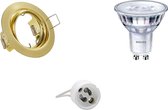 LED Spot Set - GU10 Fitting - Inbouw Rond - Mat Goud - Kantelbaar Ø83mm - Philips - SceneSwitch 827 36D - 1.5W-5W - Warm Wit 2200K-2700K - Dimbaar