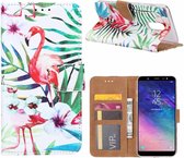 Samsung Galaxy A6+(Plus) Tropische Flamingo Design Booktype Kunstleer Hoesje Met Pasjesruimte