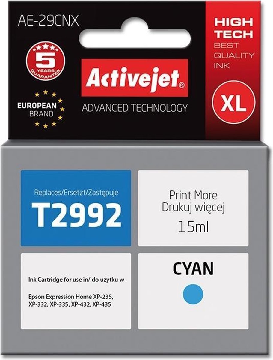 ActiveJet AE-29CNX-inkt voor Epson-printer, Epson 29XL T2992 Vervanging; Opperste; 15 ml; cyaan.