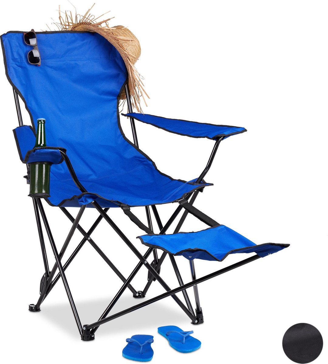 Relaxdays Campingstoel - opvouwbaar - voetensteun - klapstoel - tuinstoel - strandstoel - blauw
