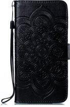 Bloemen Book Case - Motorola Moto E6 Plus Hoesje - Zwart