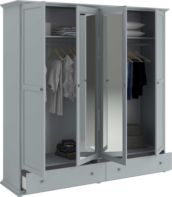 Armoire 4 Portes Avec Miroirs Pascal Morabito | L200 Cm | Blanc Brillant Et Doré | Éco-responsable, Fabrication Europe