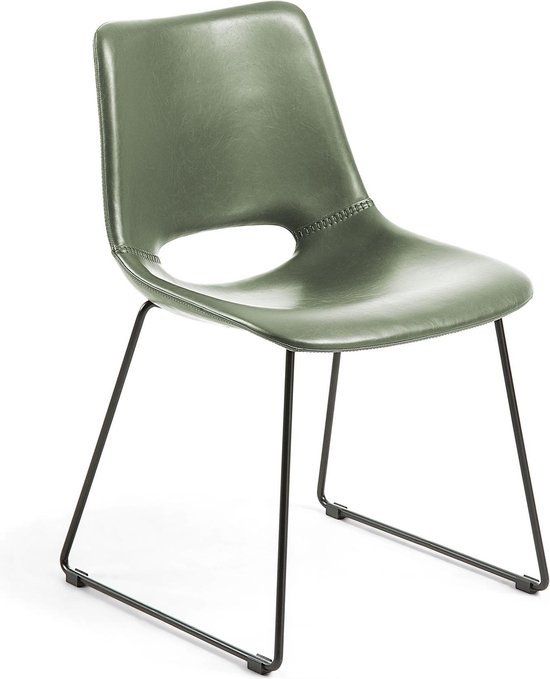 Kave Home - Zahara groene stoel met stalen poten en zwarte afwerking