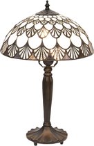 LumiLamp Tiffany Tafellamp Ø 31*46 cm E27/max 1*60W Wit, Bruin Glas in lood Art Deco Tiffany Bureaulamp Tiffany Lampen