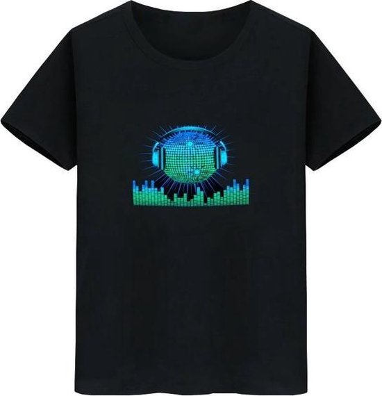 LED T-shirt - Equalizer - Zwart - Koptelefoon Bal - Maat S