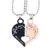 Zoenend Hartje Ketting set - Liefdes Cadeau - Romantisch Cadeau - Cadeau voor Vrouw - Geschenkset Mannen Vrouwen - Valentijn Cadeautje voor Hem - Valentijnsdag