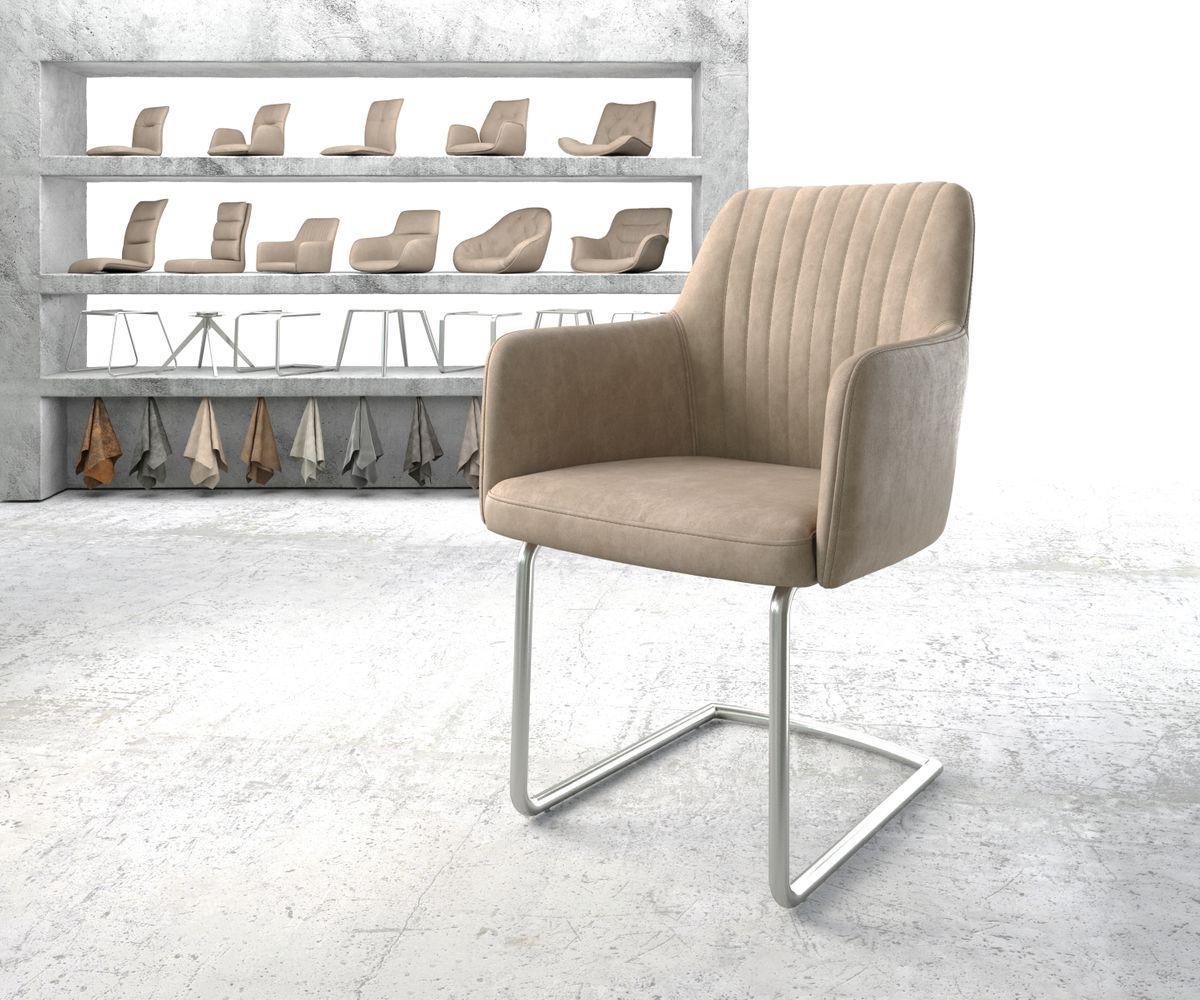 Sledestoel Greg-Flex sledemodel rond roestvrij staal microvelours beige vintage pocketveer kern