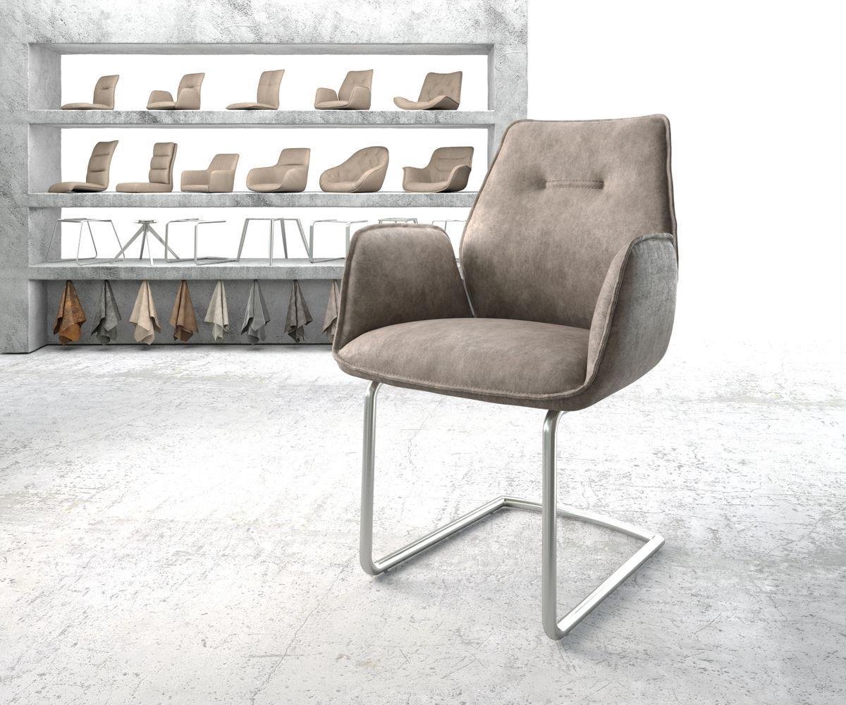 Sledestoel Zoa-Flex sledemodel rond roestvrij staal microvelours taupe vintage pocketveer kern