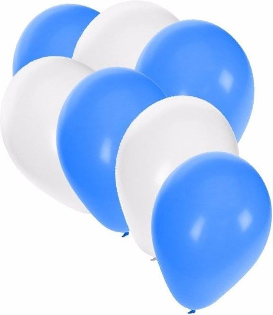 30x Ballonnen blauw en wit - 27 cm - witte / blauwe versiering