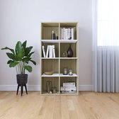 Boekenkast/dressoir 66x30x130 cm spaanplaat wit en eikenkleurig