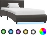 Bedframe met LED kunstleer grijs 90x200 cm