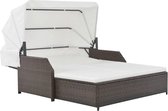 Ligbed met luifel 2-persoons poly rattan bruin