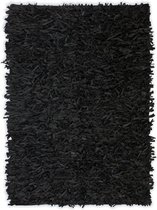 Tapijt shaggy hoogpolig 80x160 cm echt leer zwart