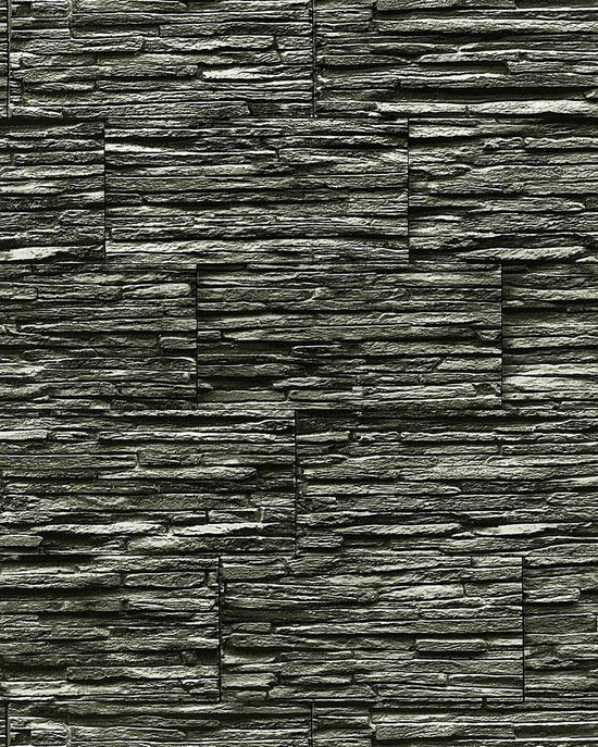 Steen behang EDEM 1003-34 glasvezel look steenoptiek structuur vinylbehang met reliëfstructuur zwart grijs