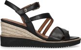 No Stress - Dames - Zwarte leren sandalen met sleehak - Maat 38